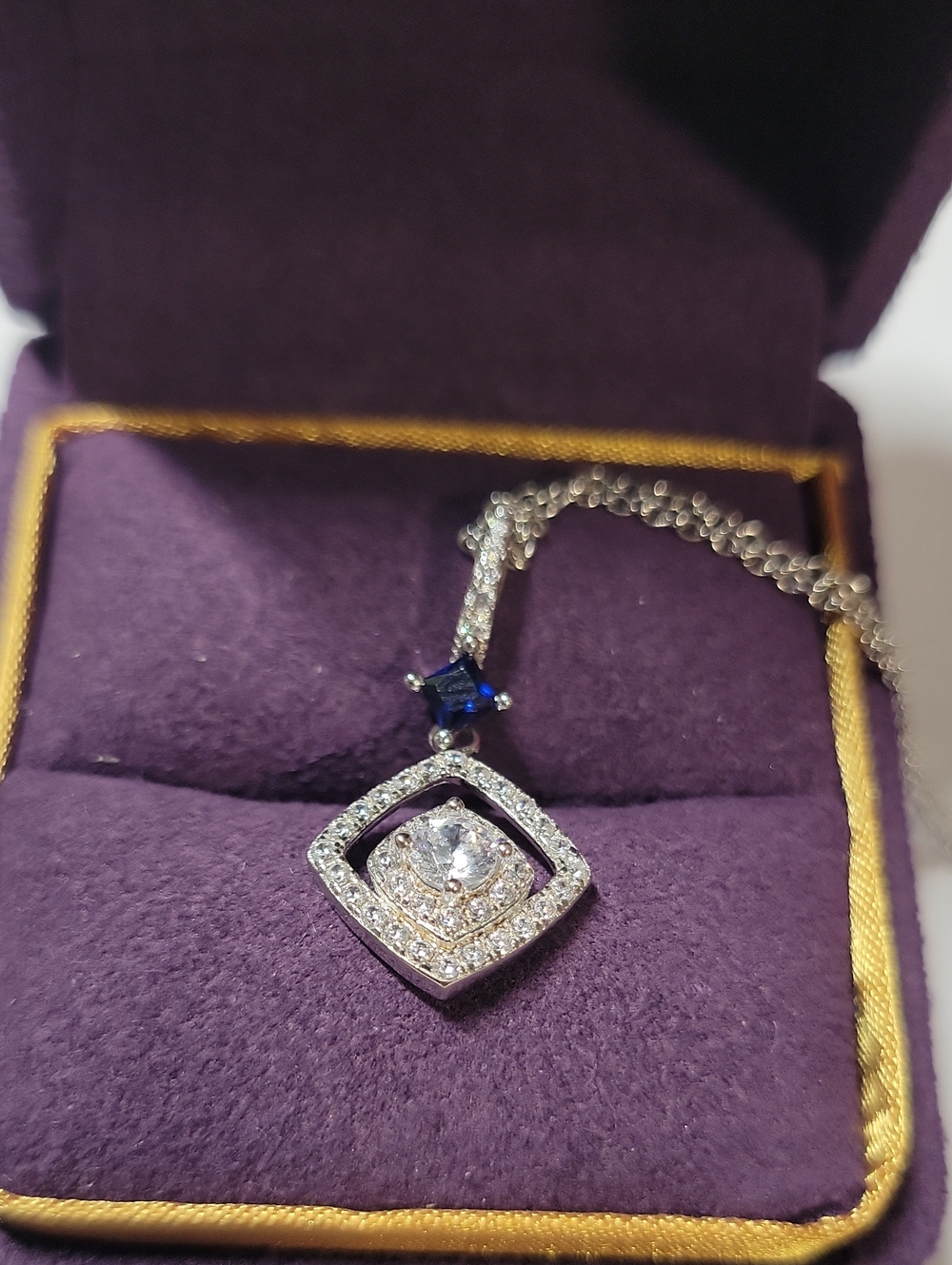 Sterling Silver White and Blue Pendant Necklace